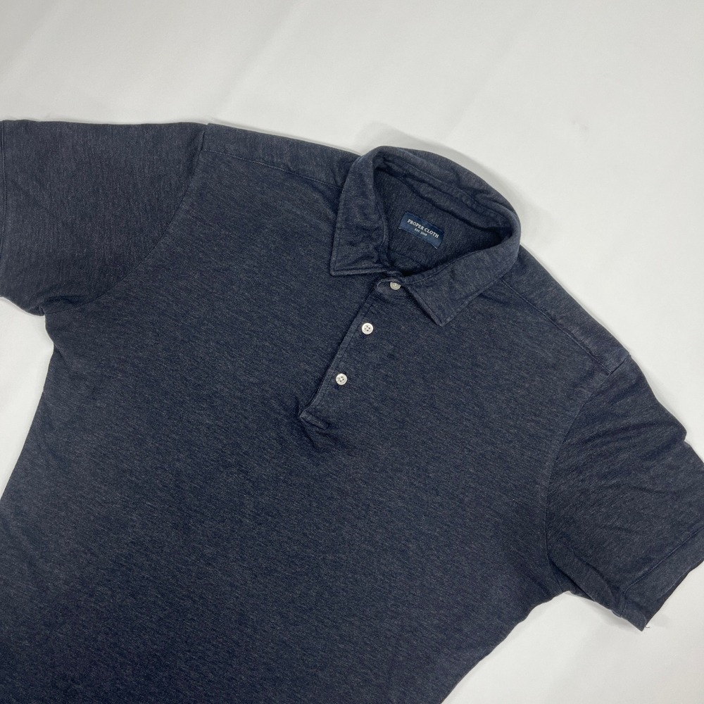 Proper Cloth Polo Shirt Gray Heather Pique Knit Short Sleeve Mens Large